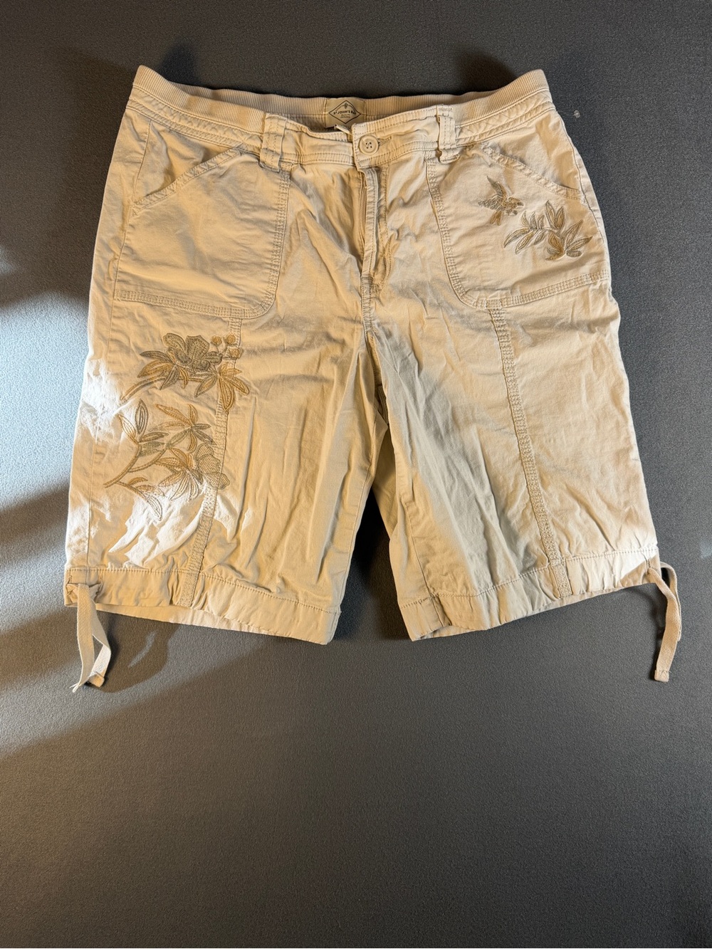 St. John's Bay Beige Embroidered Cargo Bermuda Shorts